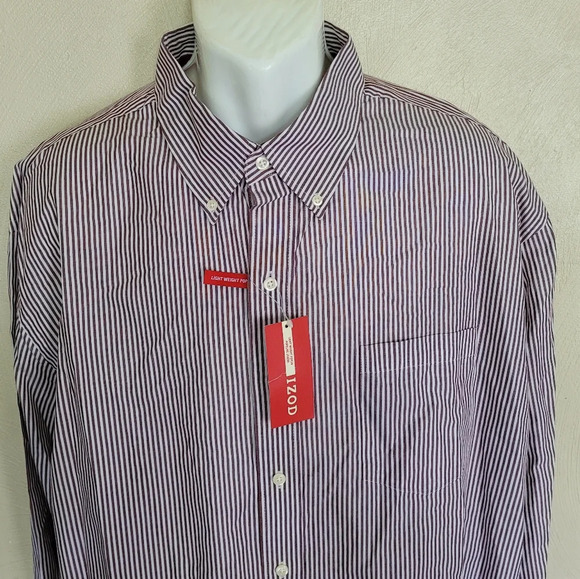 Izod Lightweight Poplin Button Down Striped Shirt Size Men's XXL NEW with Tags - Picture 3 of 10